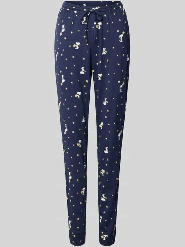 Jake*s Casual Pyjamabroek van puur katoen met Peanuts®-print Donkerblauw gemêleerd