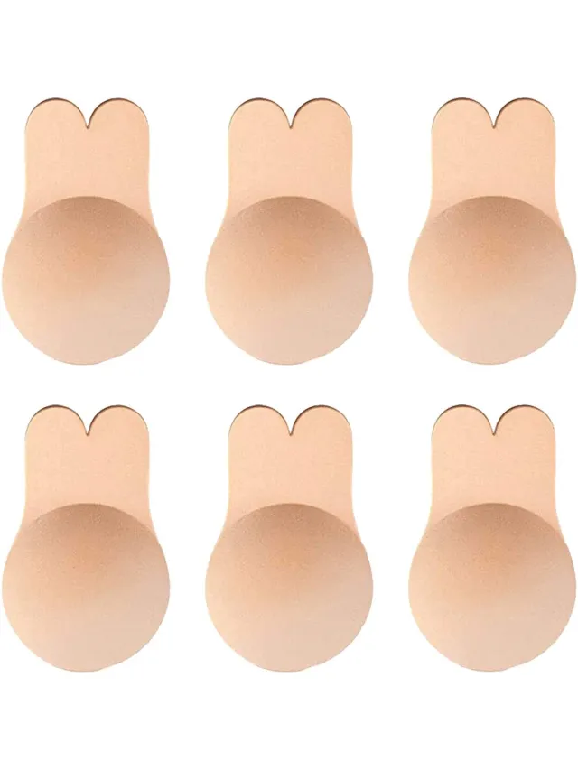 Daity Zelfklevende BH L – Herbruikbare Strapless Push-Up Siliconen BH – Onzichtbare Tepelcovers – Beige – 3 Paar – Comfortabele Plak BH voor Avondjurken en Rugloze Kleding