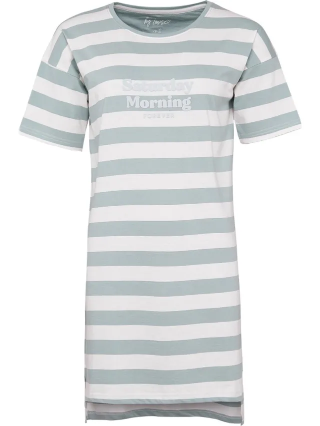By Louise Dames Nachthemd Groen Gestreept | big shirt | slaaphemd