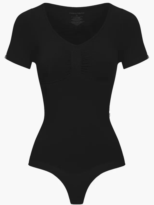 cfab T-shirt bodysuit corrigerende shapewear met koord - Zwart - Corrigerende Body - Naadlos - corrigerend ondergoed dames