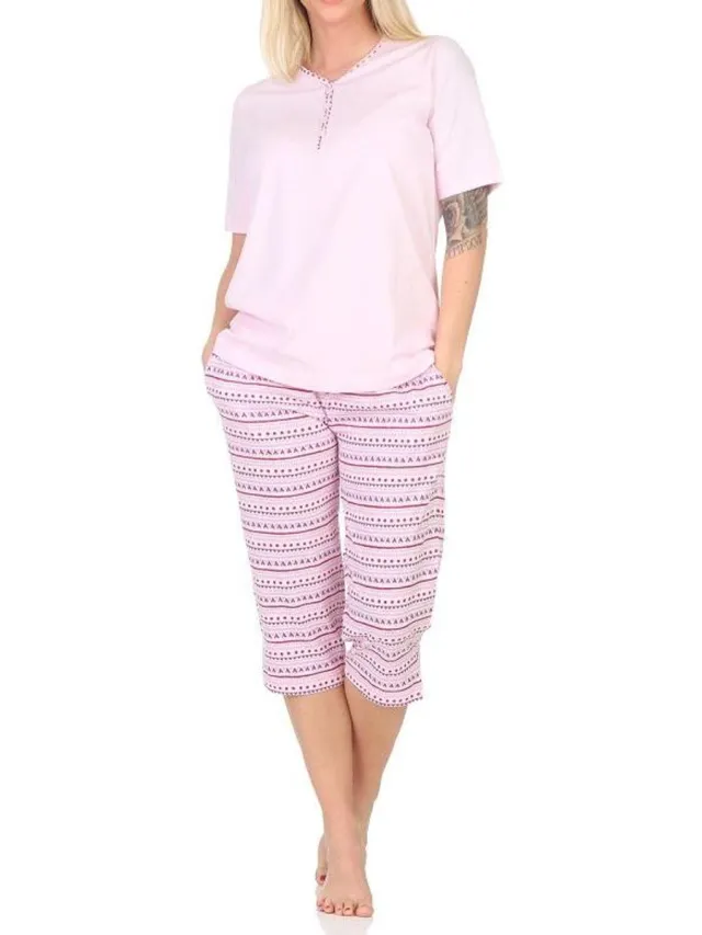 Normann dames capri pyjama met korte mouwen in Ethnolook - Ook in oversizes rosa1