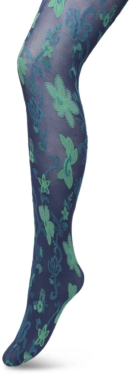 Bonnie Doon Bloemen Panty 60 Denier Donker Blauw Dames - Bloemenprint - Gebloemd - Print - Gladde Naden - Maximaal Draagcomfort - Floral Ornament Tights - Chique Panty - Feestelijk - Donkerblauw - Navy - BP221905.102