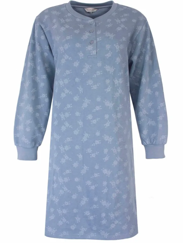 Tenderness Dames Nachthemd - Fleece - Lange Mouwen - Denim Blauw