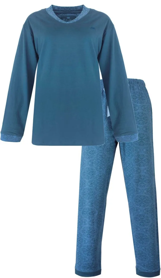 Medaillon Dames Pyjama - Lange Mouwen - Petrol Blauw