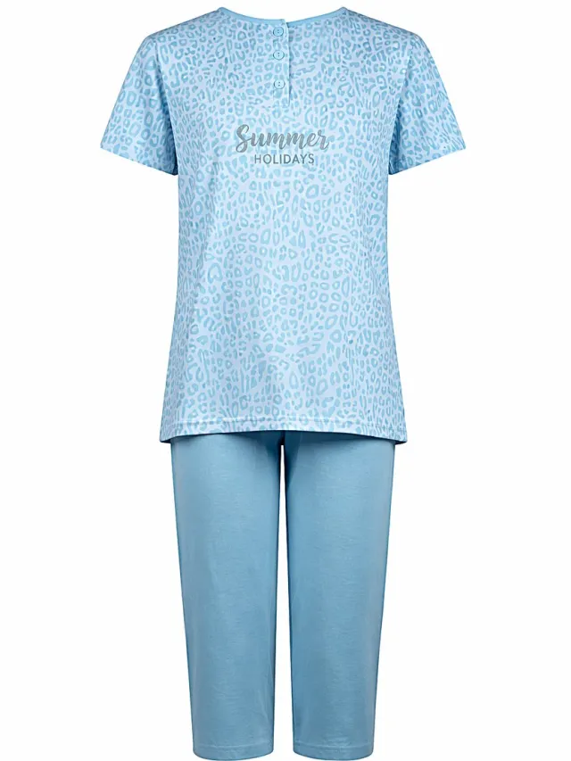 Cocodream Quality Dames Pyjama - Katoen - Zomer - 3/4 broek - Turquoise Cheeta Turquoise, cheeta print