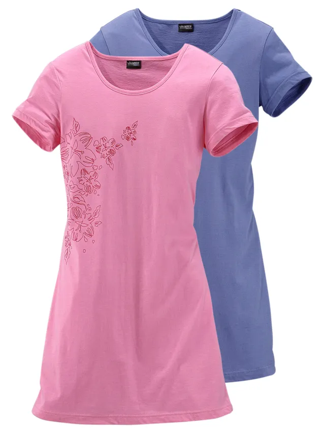 nachthemd roze en blauw met bloemenprint roze, blauw