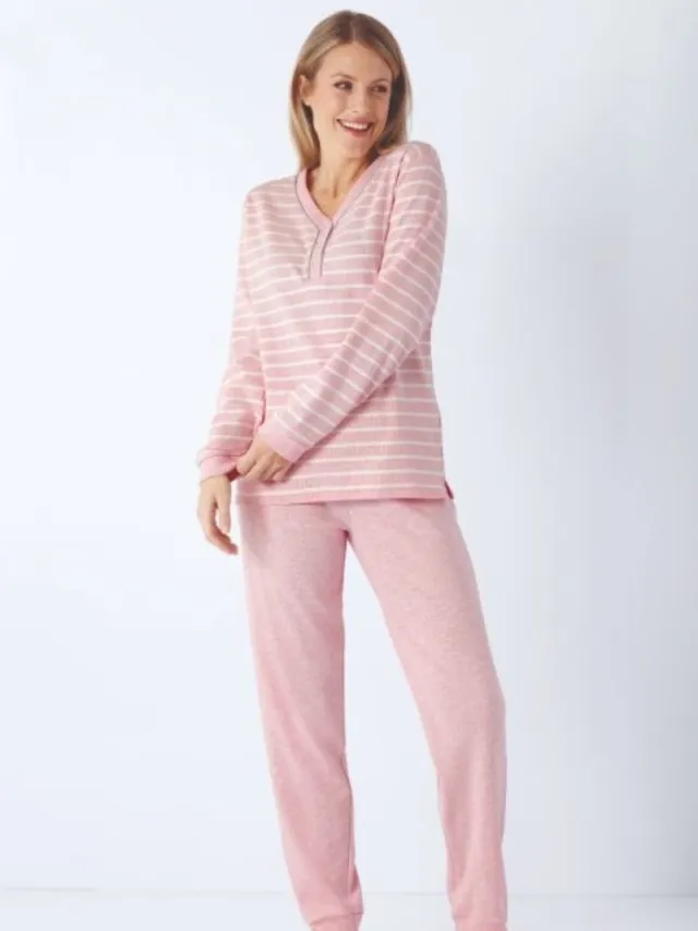 Hajo Premium katoen dames pyjama roze gemêleerd Hajo - Roze - Maat - 48/50