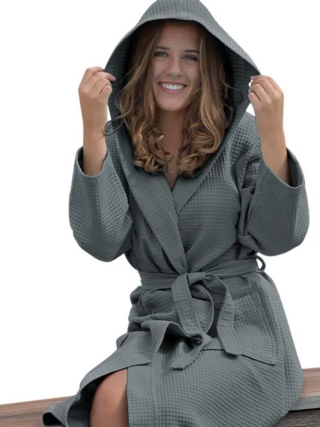 ARTG Robezz - Wafelbadjas met Capuchon - 100% Katoen - Donkergrijs - Graphite - (3XL)
