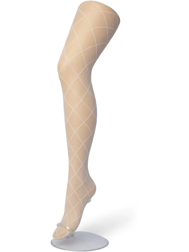 Bonnie Doon Dames Ruiten Panty 30 Denier Off White - Chique Panty - Ruit Dessin - Brede Boord - Comfort - Ruitjes - Diamant - Geruite Print - Rhombus Tights - Feestelijk - Gebroken Wit - Ecru - Crème - Ivory - BP201911.250