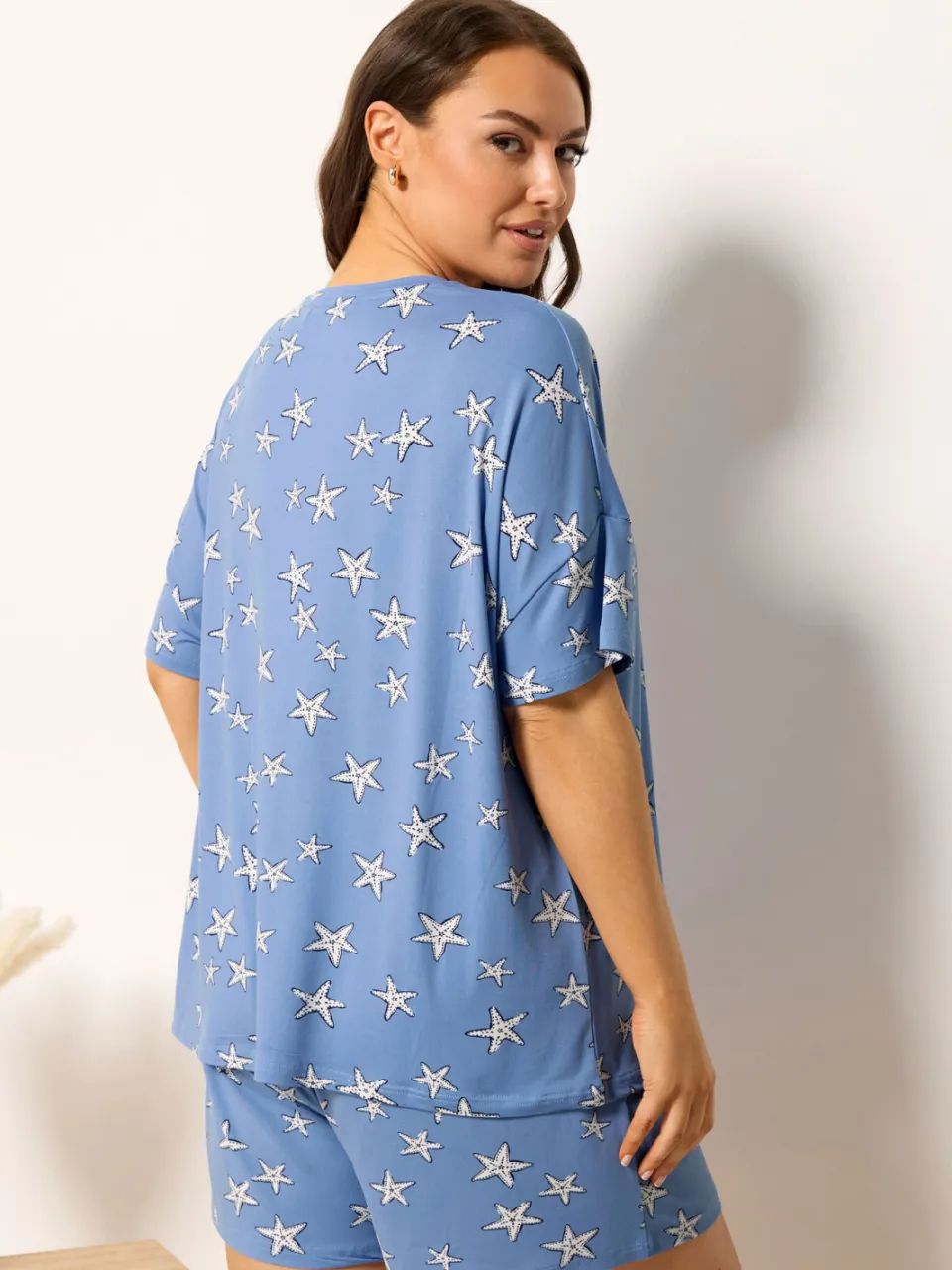 Yours Blauwe Pyjamaset Van Zachte Stof Met Zeesterrenprint-60, foto 3