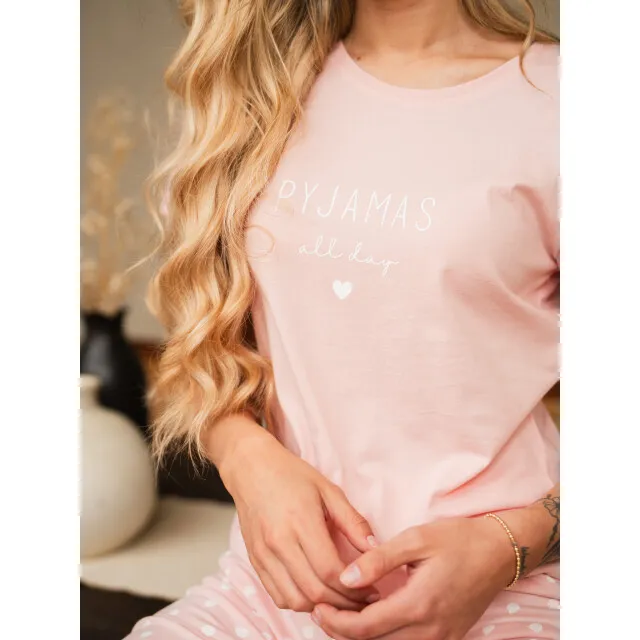 By Louise Dames shortama korte pyjama set gestipt Roze