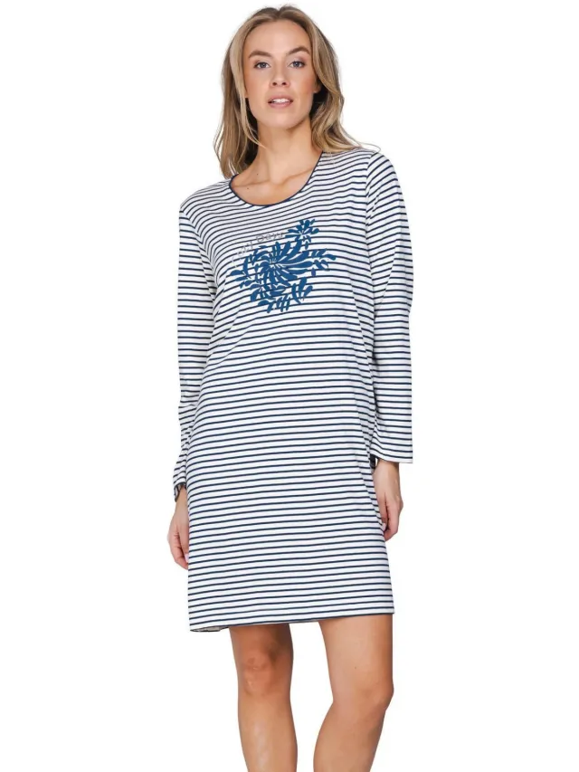 Pastunette nachthemd gestreept wit en donkerblauw Wit/donkerblauw