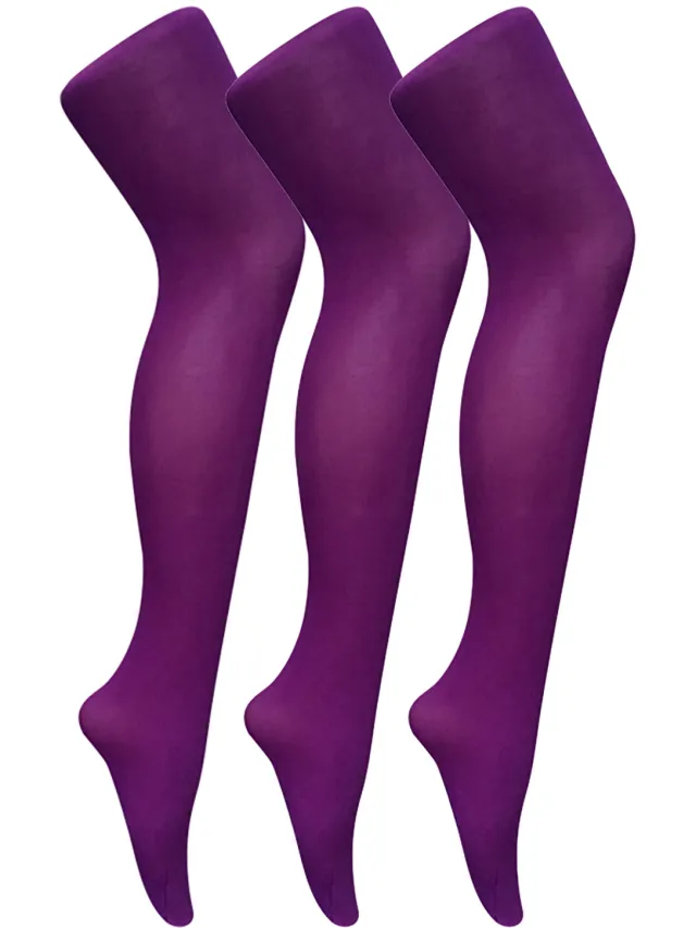 Sock Snob 3 paar dames gekleurde ondoorzichtige 80 denier panty's - Keizerlijk Paars