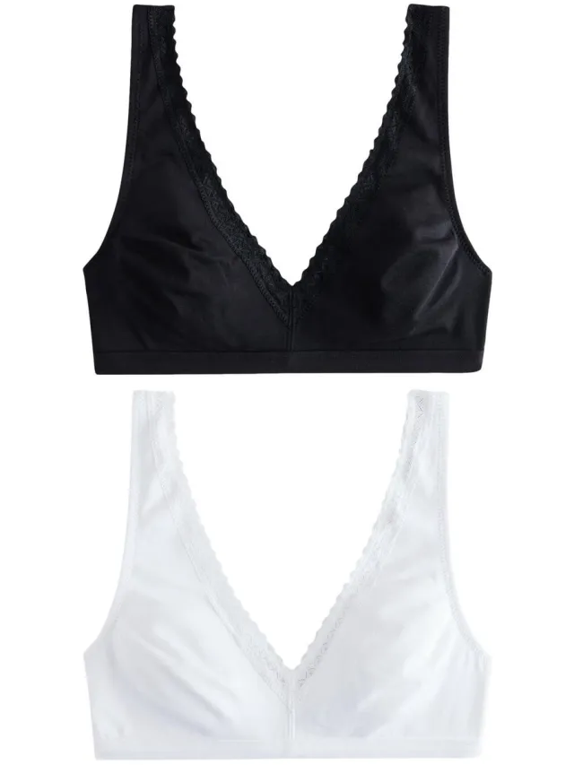 Next Dames - Set van 2 menopauzevriendelijke, verkoelende katoenen bralettes - Zwart Black/White