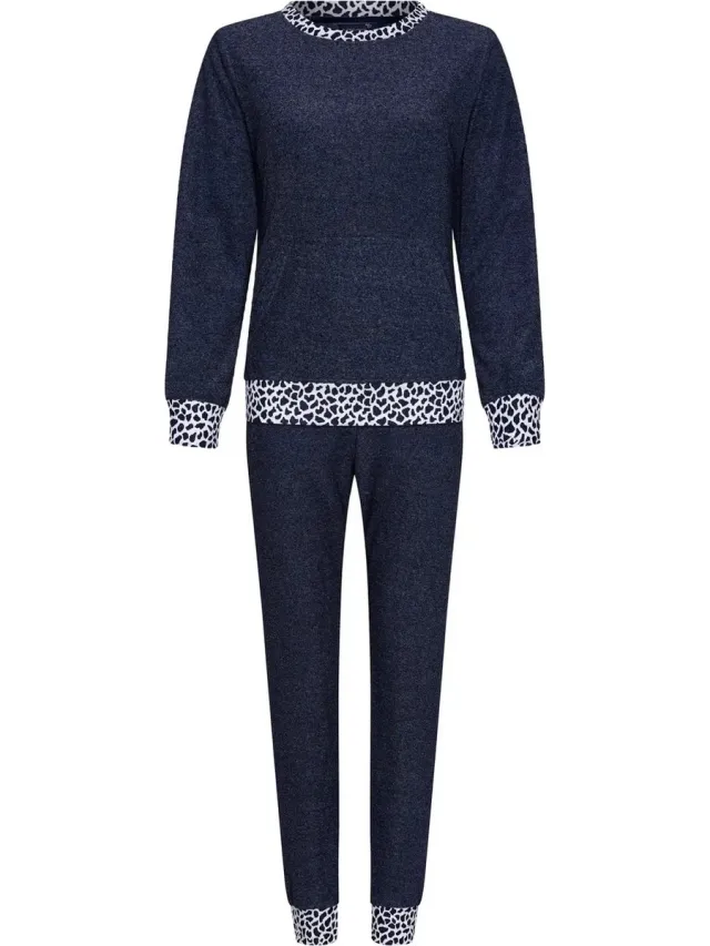 Rebelle badstof pyjama dames lange mouw - Navy - 44 - Blauw