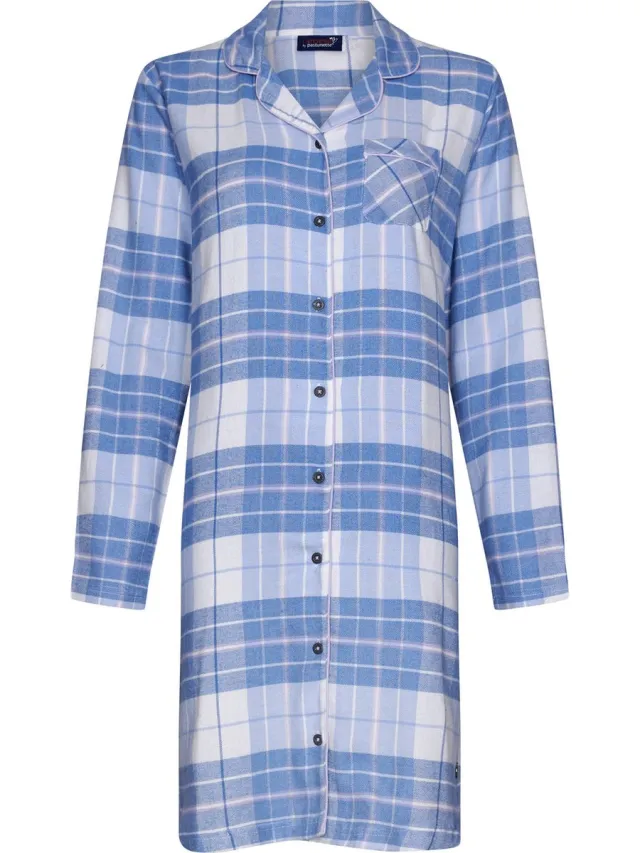 Rebelle Flanellen dames nachthemd lange mouw - Blauw geruit - 48