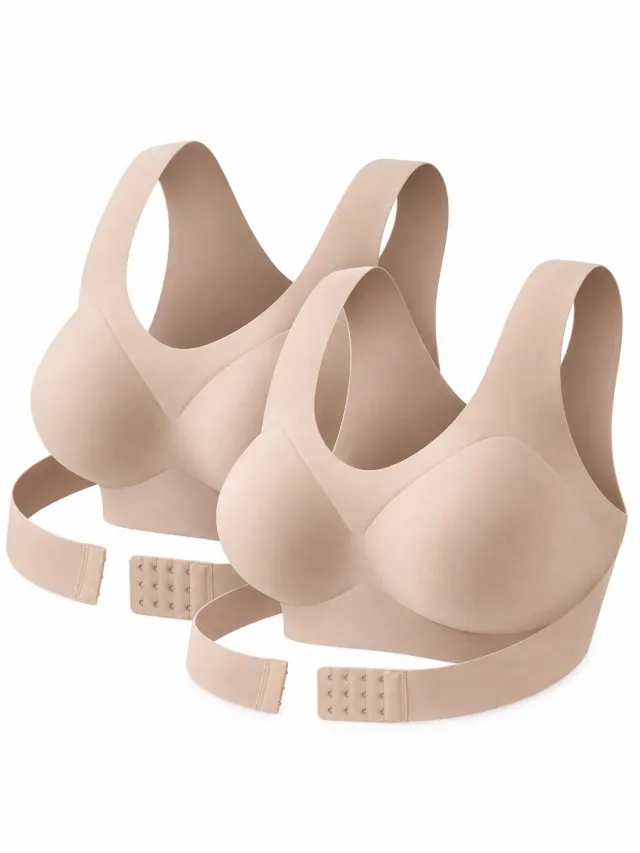 rimmo 2 Stuks Draadloze Houdingscorrigerende BH voor Dames – Naadloze Push-Up Bralette met Kruislingse Rugondersteuning en Postuurcorrectie voor Dagelijks Gebruik - Beige