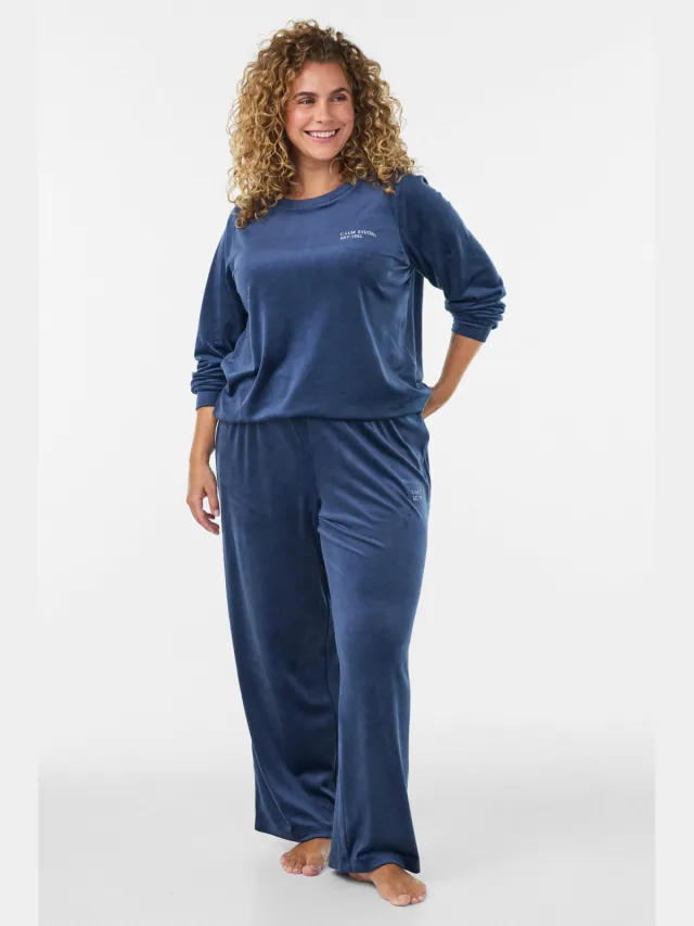 Zizzi Plus Size fluwelen loungebroek - donkerblauw