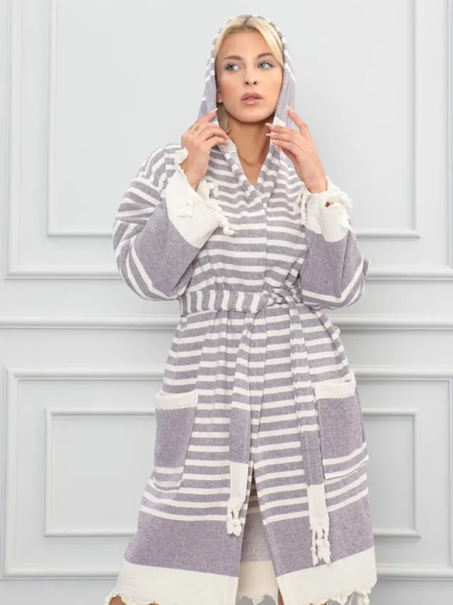 Lubna Home Badjas XL -Zachte Katoen -Strant Badjas XL -LILA