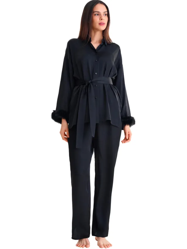 Lisca Passion pyjama met overhemd en broek zwart