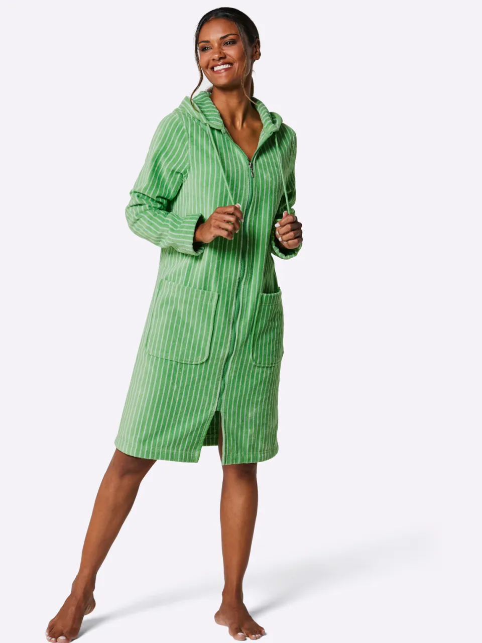 badjas groen ecru/appel gestreept