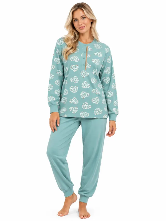 Lunatex Dames Pyjama - Winter - Interlock - Mintgroen