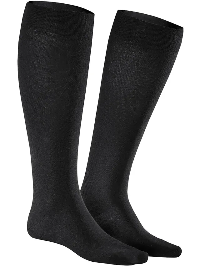 Basset Kniekous wol heren - zwart - Hoge warme winter kniekous - Zwart / 45/47