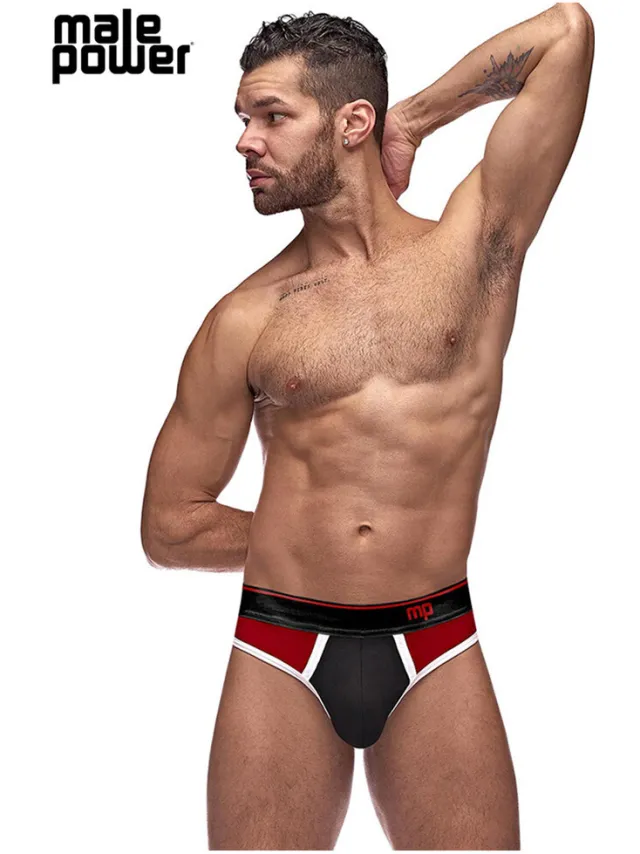 Male Power Panel Thong - Zwart/Rood
