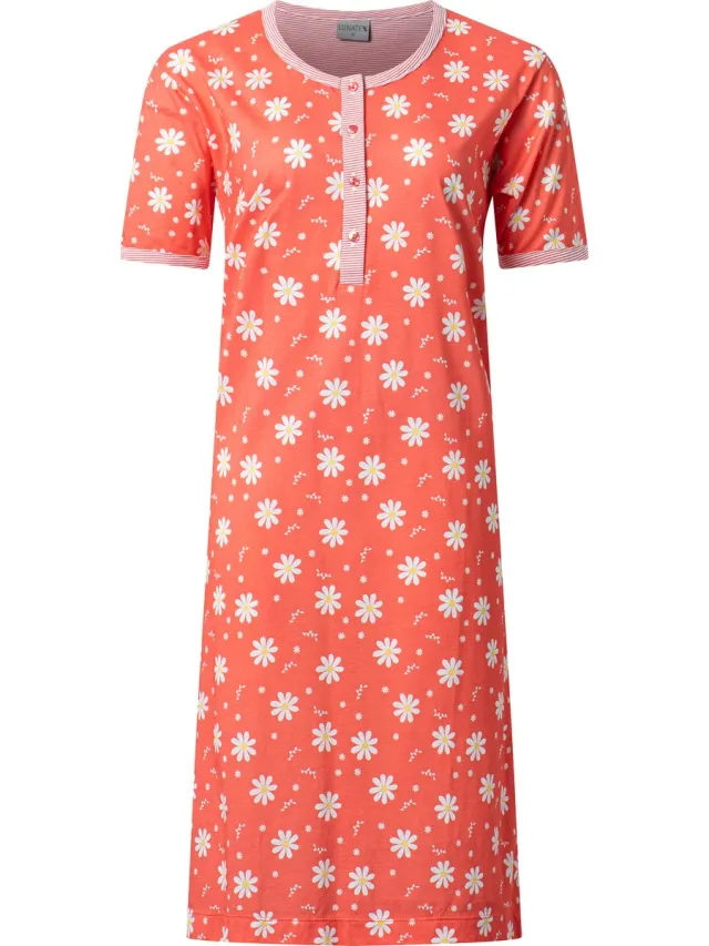 Lunatex dames nachthemd 224147 - 100% katoen - rood