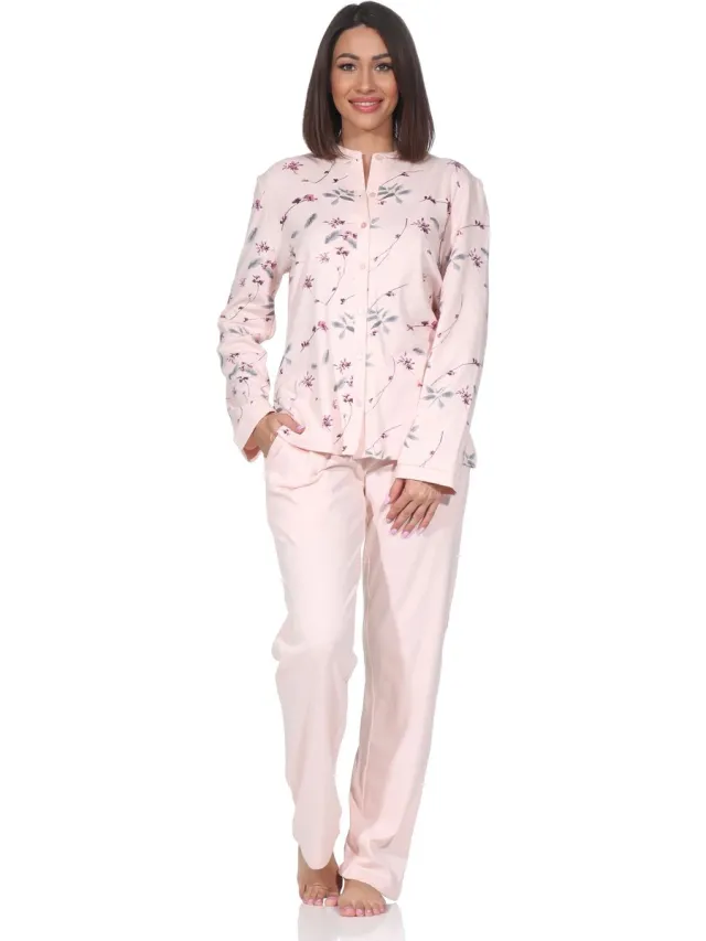 Normann damespyjama met doorknoopsluiting in een geraffineerde look - ook in grote maten rosa