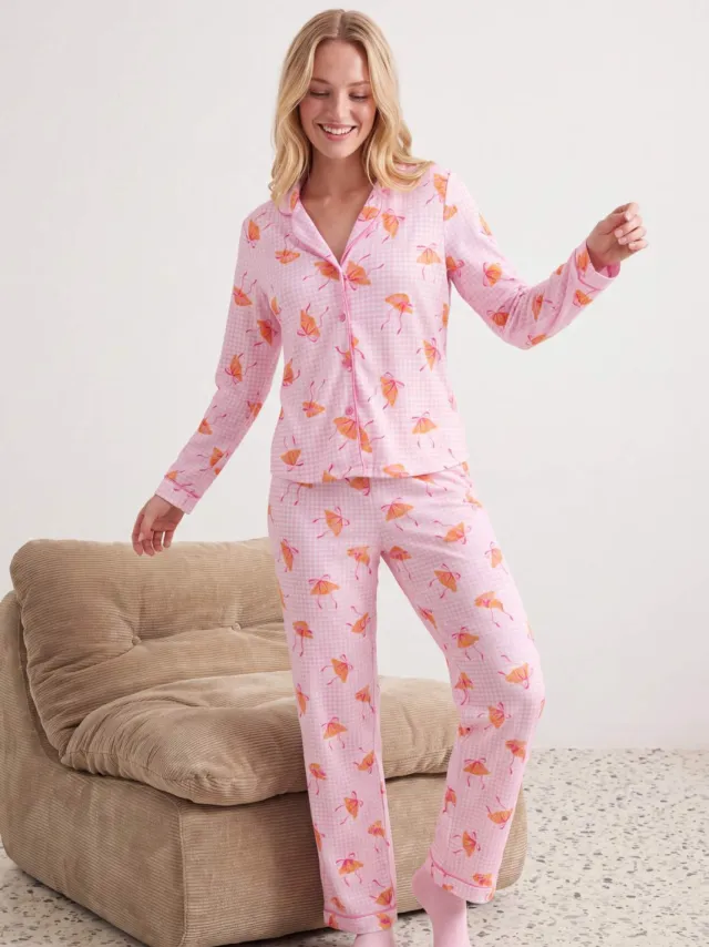 Trendyol TRENDYOLMİLLA Dames 2-pack Roze Met grafische print Lang Loungewear Regular fit Pyjama- Sets