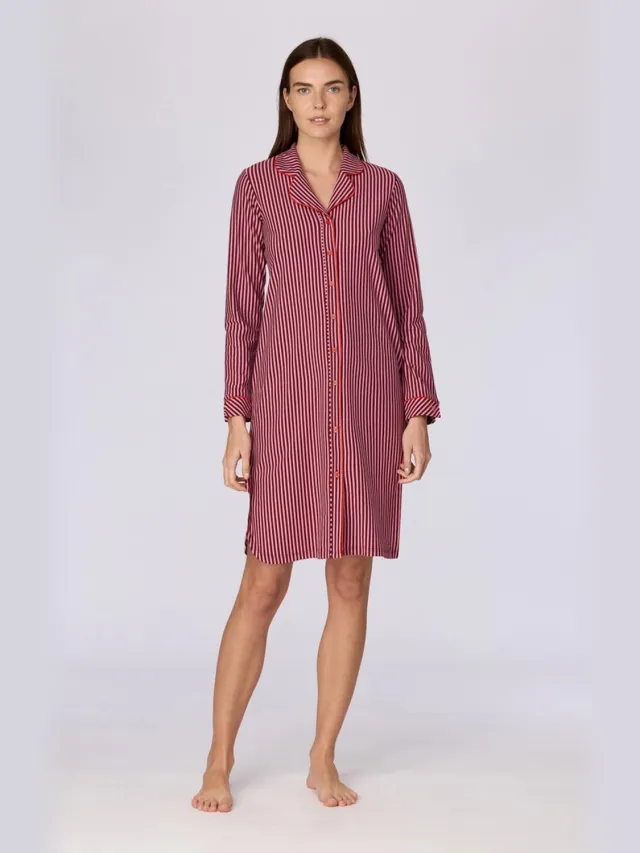 Woody Dames Slaapkleedje - Roze Gestreept Bordeaux/Roze