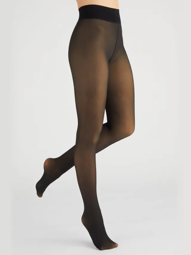 Damart Panty met transparant effect en een geborstelde fleece voering - Dames - Zwart