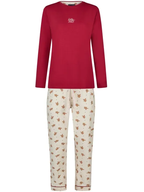 happy shorts Dames kerst pyjama set shirt + broek giftbox rood/off-white gingerbread, foto 2