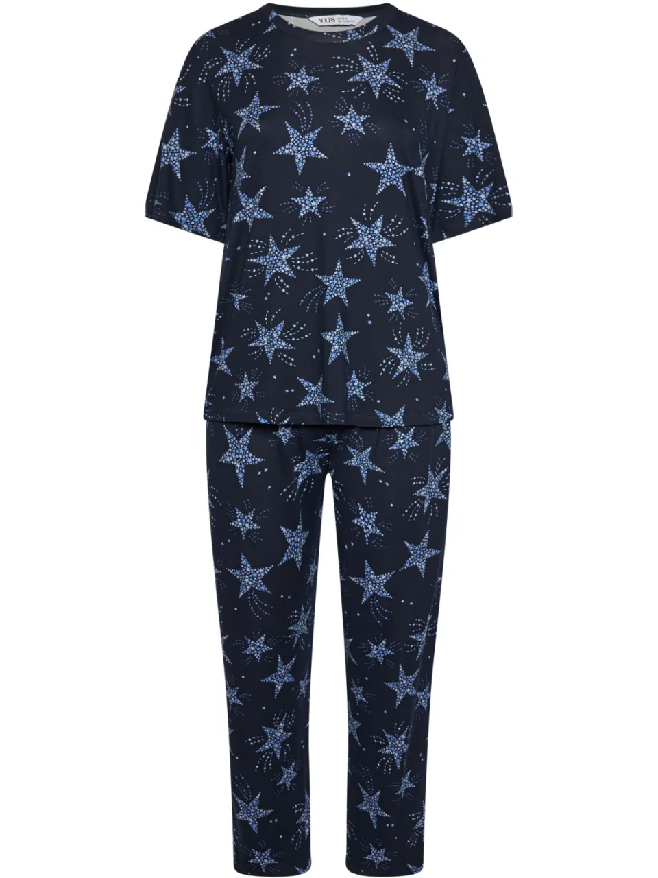 Yours Marineblauwe Zacht Aanvoelende Pyjamaset Met Sterren En Wijde Pijpen-60, foto 4