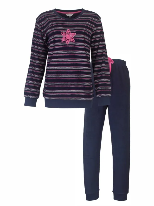 Tenderness Dames Pyjama - Badstof - Gestreept Dessin - Blauw