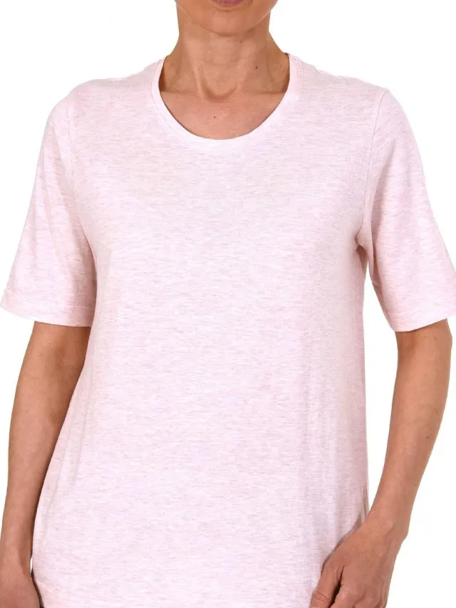 Normann Dames pyjama Top shirt korte mouw mix & match in effen kleur - 122 220 90 902 rosa
