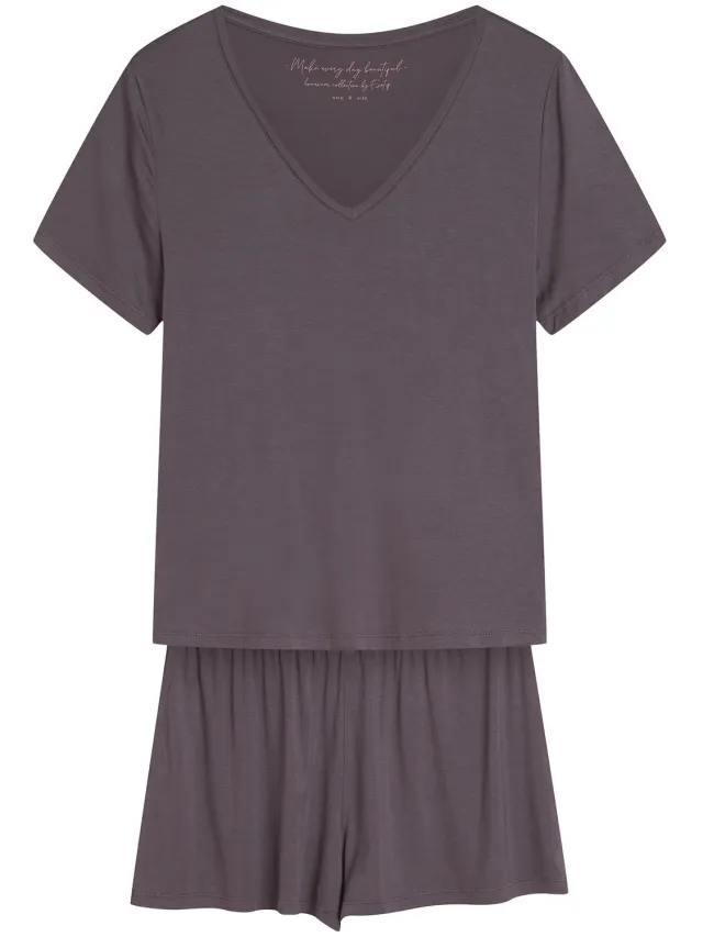 ESOTIQ Raina - Damesshortama - Grijs - Korte mouwen - Korte broek