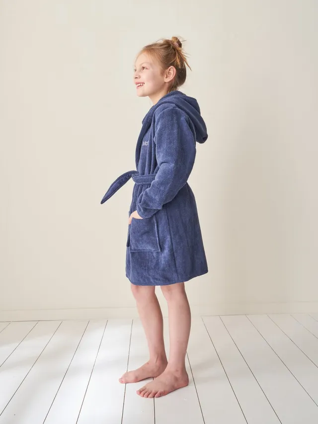 vertbaudet Badjas - kind 4/14 jaar - met capuchon - effen - gerecycled katoen Blauw