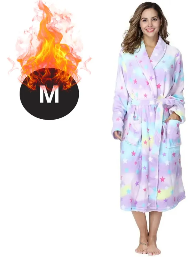Livano Badjas Dames - Fleece - Katoen - Badstof - Sauna - Hamam - Wafel - Bathrobe - Duster - Ochtendjas - Spa - Kimono - Sterren