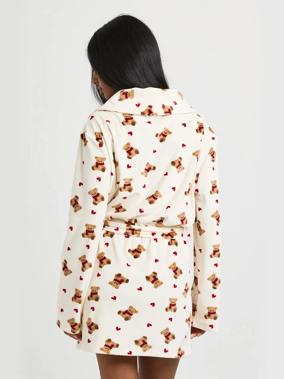 boohoo Dames Fleece Mini Ochtendjas Met Hart & Beer Print wit, foto 2
