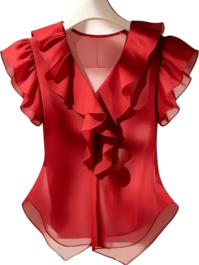 Currero Topje Dames - Top Kleding - Shirt - Blouse - Kort - Volwassen - Rood