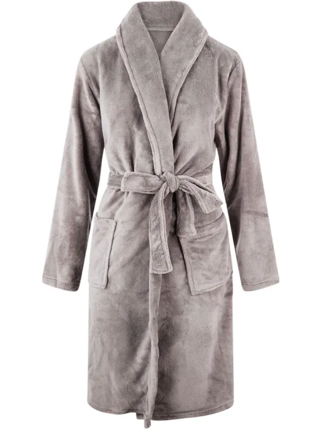 Relax Company Unisex badjas fleece - sjaalkraag - badjas heren - badjas dames - grijs