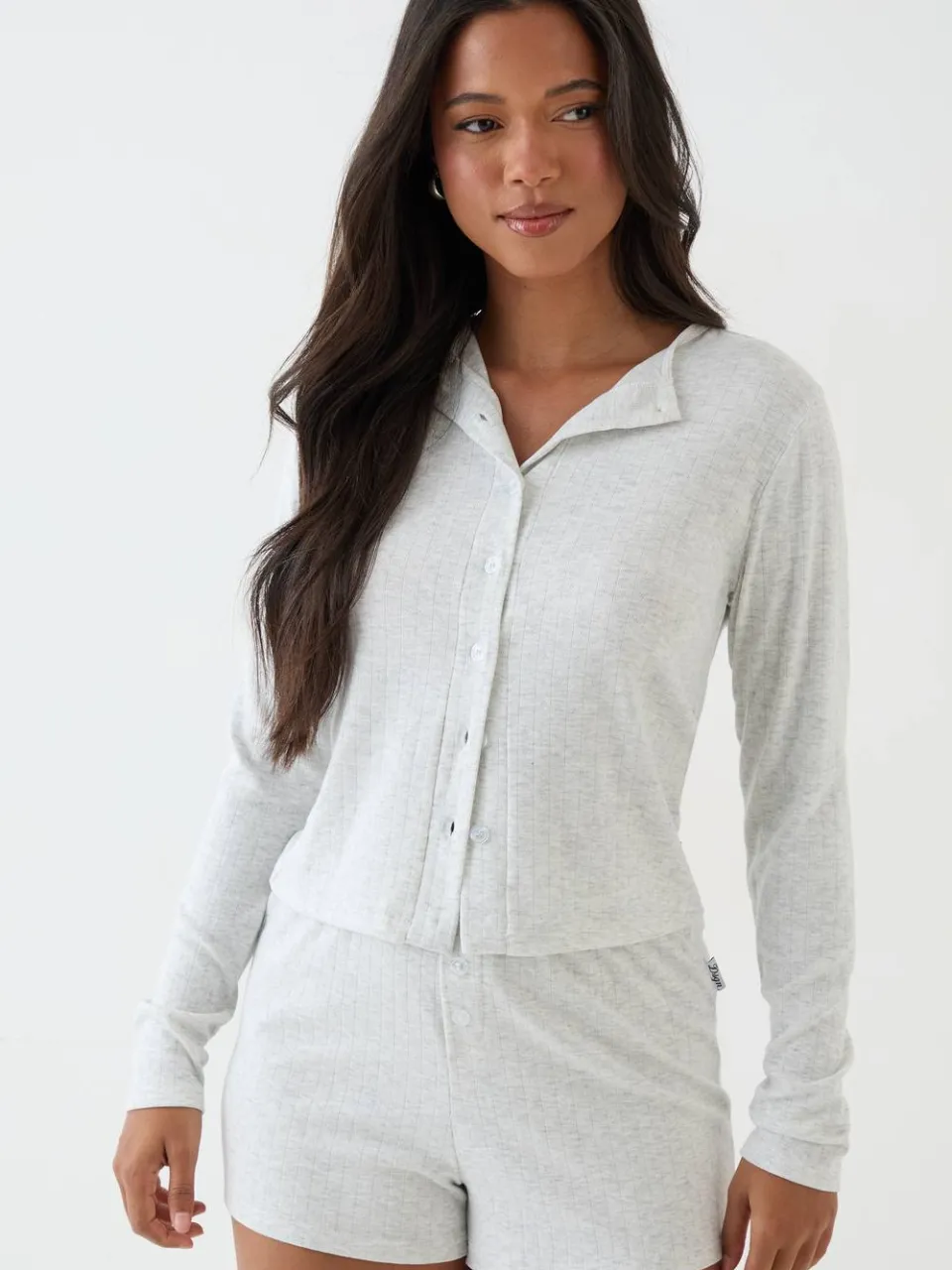 Dames Dsgn Studio Pointelle Top Met Lange Mouwen En Knoopsluiting asgrijs, foto 3
