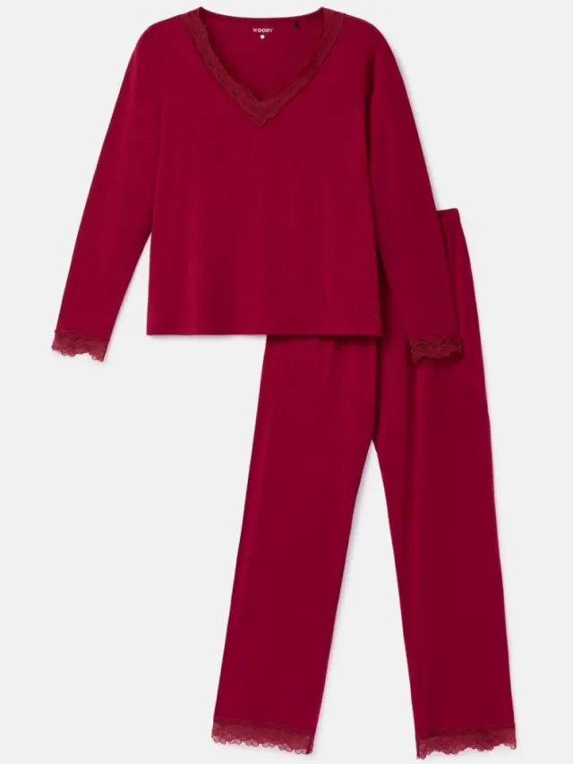 Woody dames pyjamaset bordeaux -xs