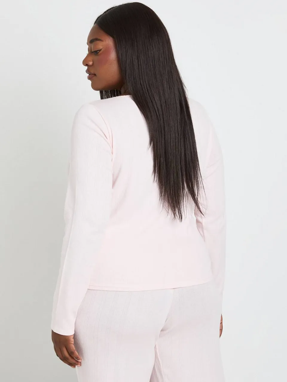 boohoo Dames Plus Pointelle Pyjama Top Met Ronde Hals En Lange Mouwen baby roze, foto 3
