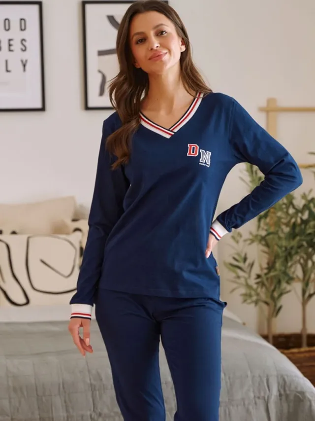 Doctor Nap Katoenen Pyjama Dames Volwassenen DN Navy PM.4504 Donker Blauw