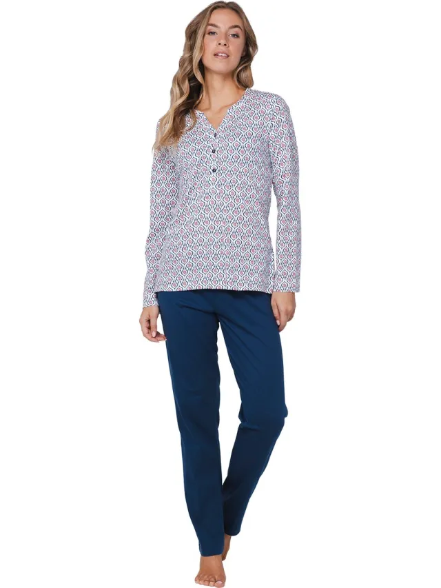 Pastunette Rose Stream - Pyjama - Bio Katoen - Wit/Blauw