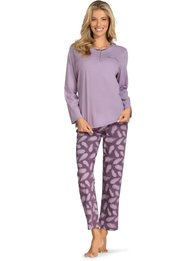 Comtessa Pyjama 'Like a Feather' - Dames Nachtmode - Paars - Lange Mouw