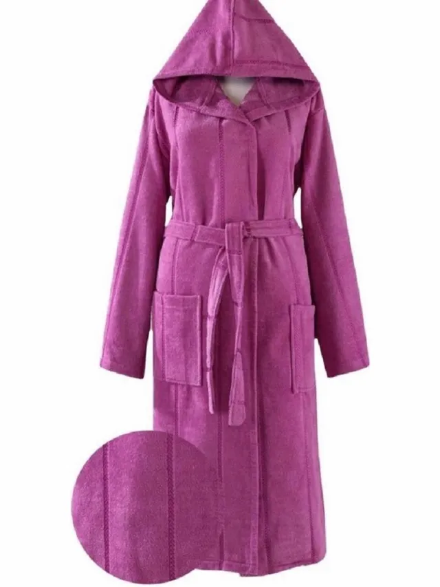 Lubna Home Lara Badjas LARGE ZACHTE KATOEN met Capuchon Purper Large UNISEX Pars